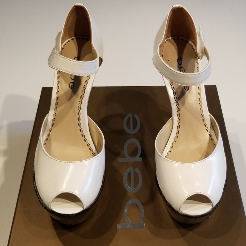 Bebe Meagan White Open-Toe Heels